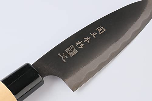 Seki Sanbonsugi Japanese Utility Chef Kitchen Knife, KUROUCHI Carbon Tool Steel Ajikiri Small Deba Knife, Shiraki Wooden Handle, 105 mm, Made in Seki Japan