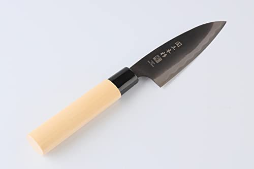 Seki Sanbonsugi Japanese Utility Chef Kitchen Knife, KUROUCHI Carbon Tool Steel Ajikiri Small Deba Knife, Shiraki Wooden Handle, 105 mm, Made in Seki Japan