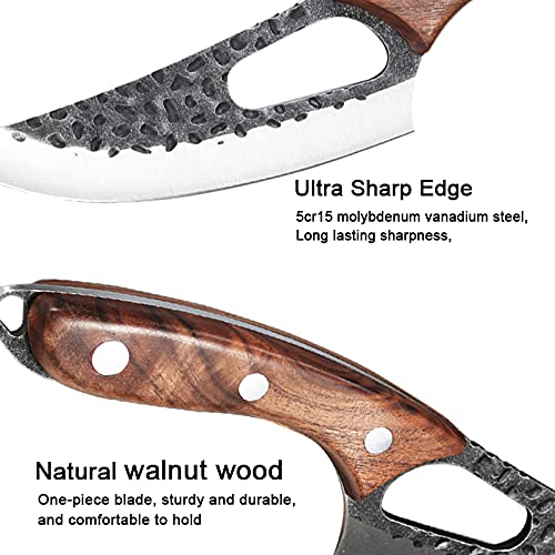 WXCOO Butcher Knife 5.9-INCH, Viking Knife Hand Forged Boning Knife with Leather Sheath & Sharpener, Kitchen Cleaver Meat knives for Home Outdoor BBQ Camping