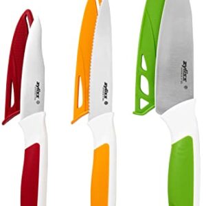 Zyliss E920240 Comfort 3 Piece Knife Set, Multiple Sizes, Japanese Stainless Steel, Multicolour, 3 x Kitchen Knives with Protection Covers, Dishwasher Safe