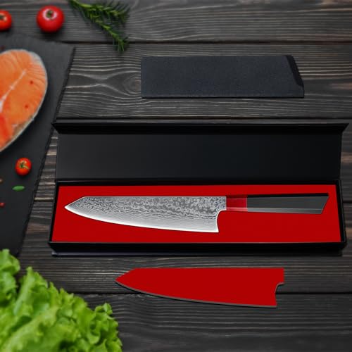 Ompusos 8.5” Chef Knife, Kitchen Knives Ultra Sharp, VG-10 Stainless Steel with Ergonomic G10 Octagonal Handle, Japanese Pro Chefs Knife Kitchen Knives with Gift Box & knife sheath