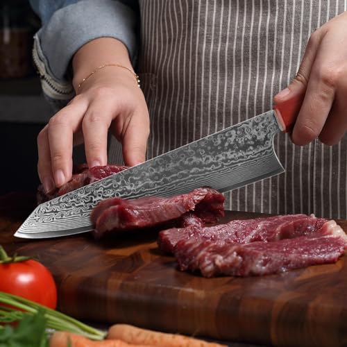 Ompusos 8.5” Chef Knife, Kitchen Knives Ultra Sharp, VG-10 Stainless Steel with Ergonomic G10 Octagonal Handle, Japanese Pro Chefs Knife Kitchen Knives with Gift Box & knife sheath