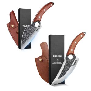 huusk upgraded chef knives bundle with outdoor camping cooking knife with leather sheath and gift box