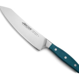 Arcos Forged Rocking Santoku Knife Stainless Steel 7 Inch. Micarta Handle & Special Silk Edge and Silver Blade 190 mm. Series Brooklyn. Blue Color . Impress and Amaze with Every Cut