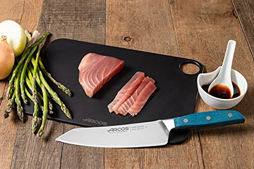 Arcos Forged Rocking Santoku Knife Stainless Steel 7 Inch. Micarta Handle & Special Silk Edge and Silver Blade 190 mm. Series Brooklyn. Blue Color . Impress and Amaze with Every Cut