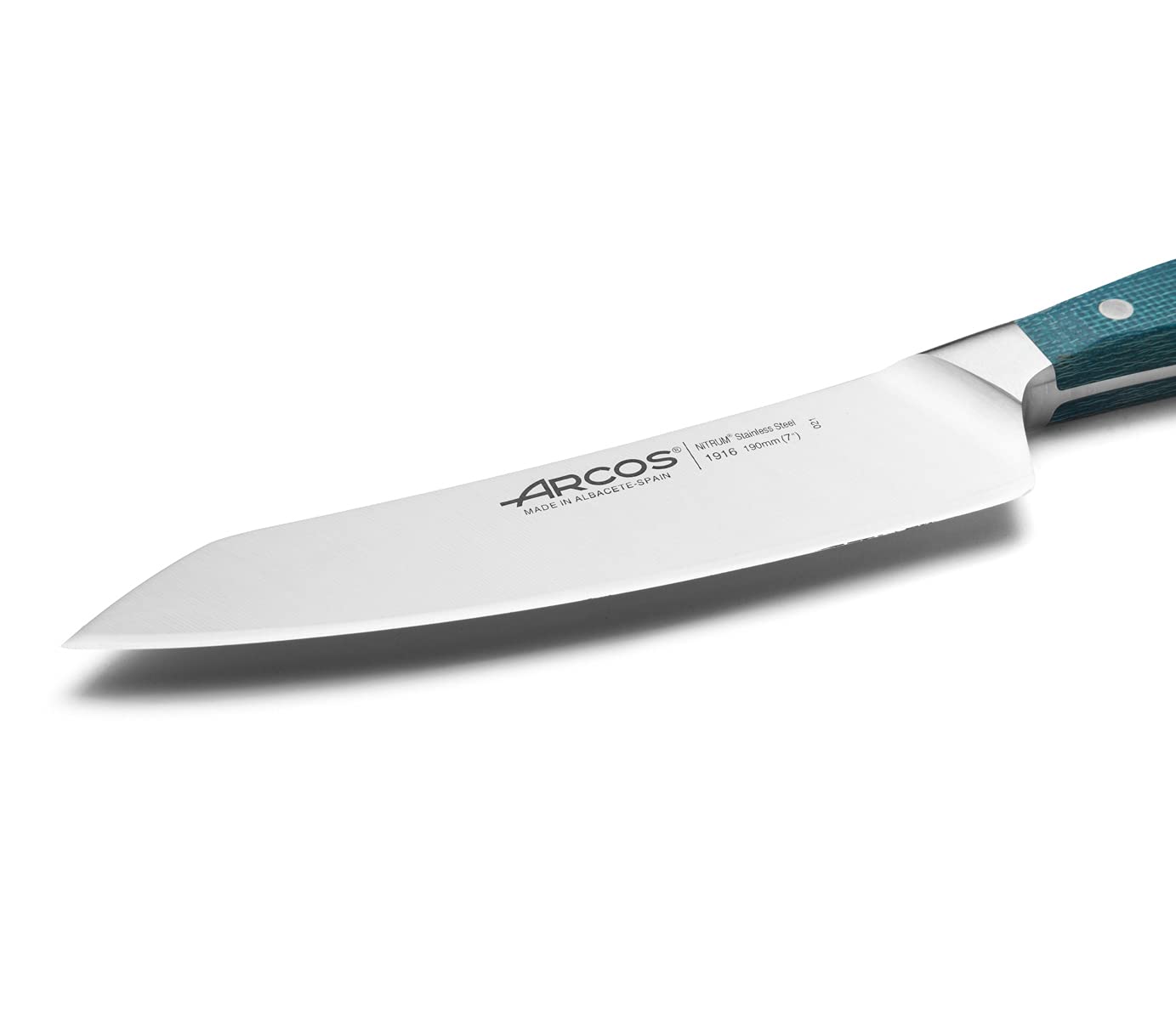 Arcos Forged Rocking Santoku Knife Stainless Steel 7 Inch. Micarta Handle & Special Silk Edge and Silver Blade 190 mm. Series Brooklyn. Blue Color . Impress and Amaze with Every Cut