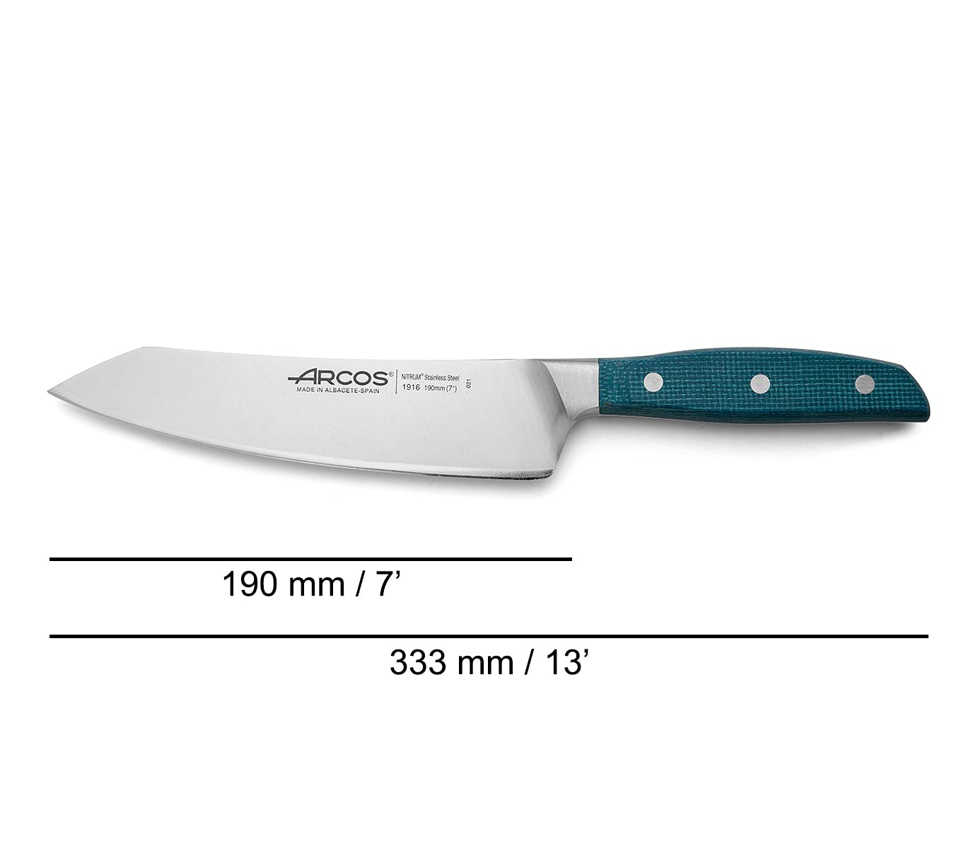 Arcos Forged Rocking Santoku Knife Stainless Steel 7 Inch. Micarta Handle & Special Silk Edge and Silver Blade 190 mm. Series Brooklyn. Blue Color . Impress and Amaze with Every Cut