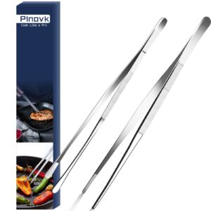 Kitchen Cooking Tweezers Tongs for Food - Set of 2,12-Inch Fine Tip Precision Tongs for Cooking and Serving