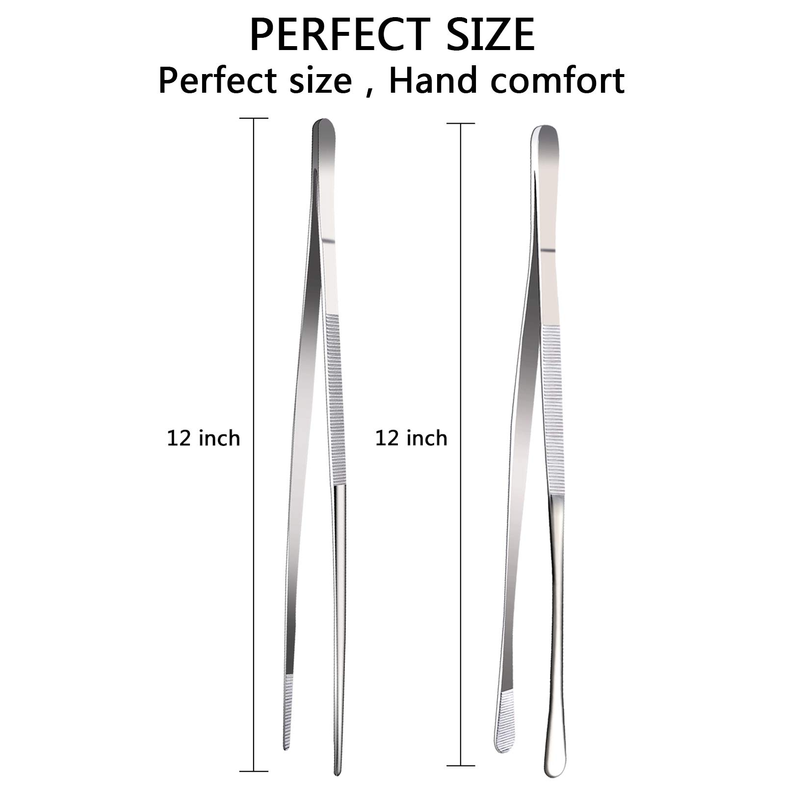 Kitchen Cooking Tweezers Tongs for Food - Set of 2,12-Inch Fine Tip Precision Tongs for Cooking and Serving