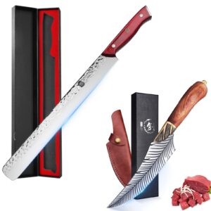 vg10 slicing knife, 16 inch japanese carving knife ultra sharp forged high carbon stainless steel long brisket knife for meat cutting bbq watermelon full tang kitchen knives ergonomic handle gift box