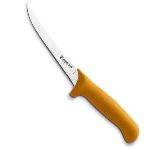 Jero Pro4 Series 6 Inch Curved Stiff Boning Knife - Professional Boning Knife - Sandvik High-Carbon Stainless Steel Blade - Ergogrip Super-Polymer Handle - Made In Portugal- Yellow Handle