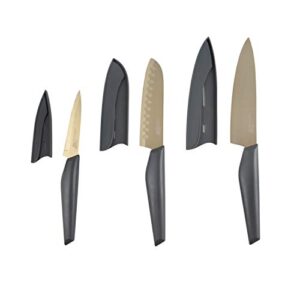 cambridge robert irvine 6 piece cutlery set with grey soft touch handle and gold blades, 0, grey & gold