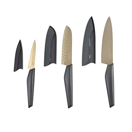 CAMBRIDGE Robert Irvine 6 Piece Cutlery Set with Grey Soft Touch Handle and Gold Blades, 0, GREY & GOLD