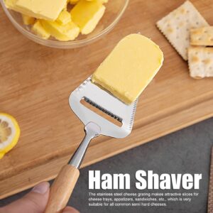 Hapivida Stainless Steel Cheese Planer, Wood Handle Cheese Spatula Stainless Steel Cheese Slicer, Adjustable Thickness Cheese Plane Tool for Semi Hard Cheese