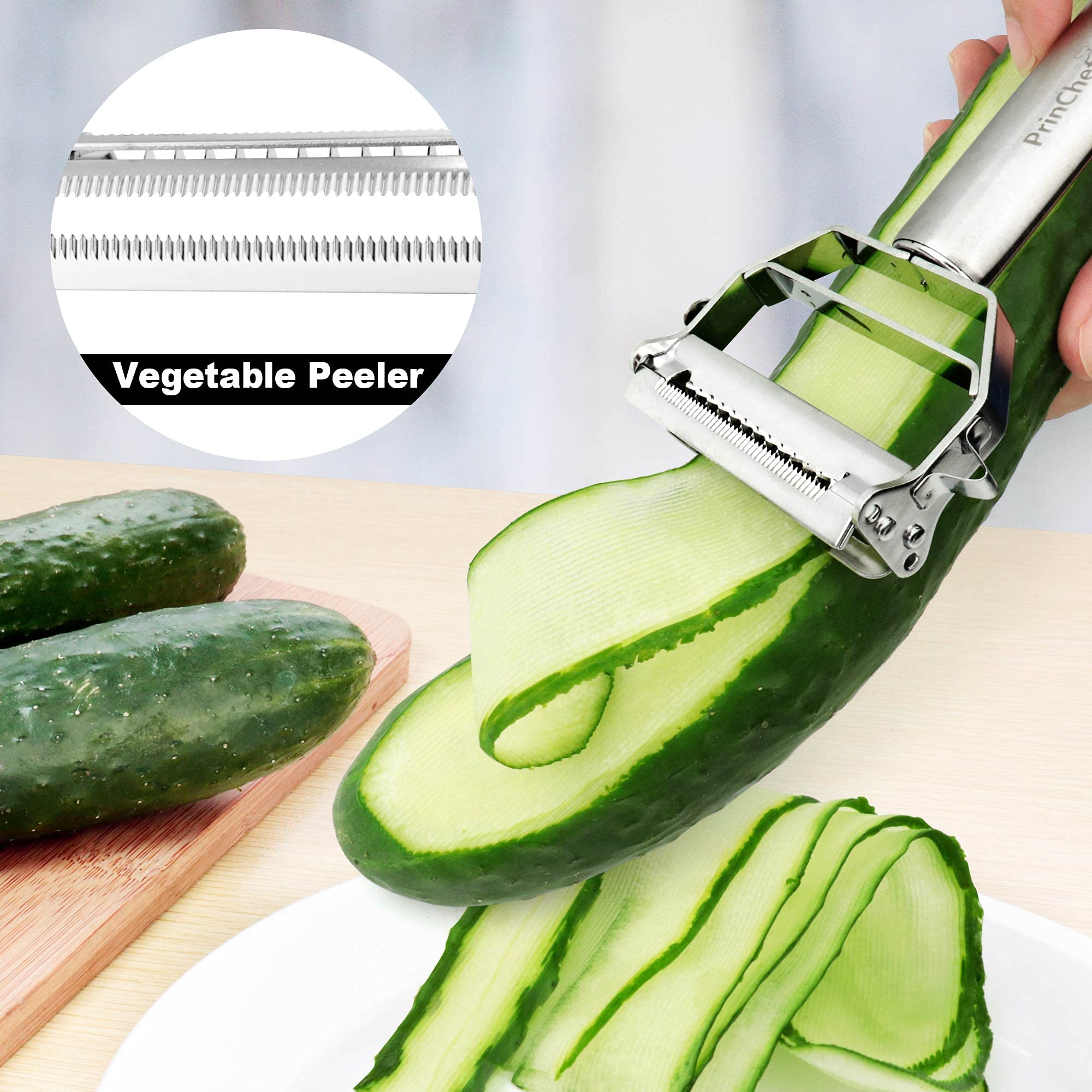 PrinChef Vegetable Peeler, 3 in 1 Versatile Y Potato Peeler for Kitchen| Ultra Sharp Julienne Peeler with Anti-Slip Handle | Stainless Steel No-Rust Veggie Peeler, Heavy Duty