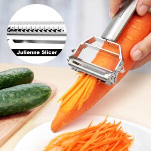 PrinChef Vegetable Peeler, 3 in 1 Versatile Y Potato Peeler for Kitchen| Ultra Sharp Julienne Peeler with Anti-Slip Handle | Stainless Steel No-Rust Veggie Peeler, Heavy Duty