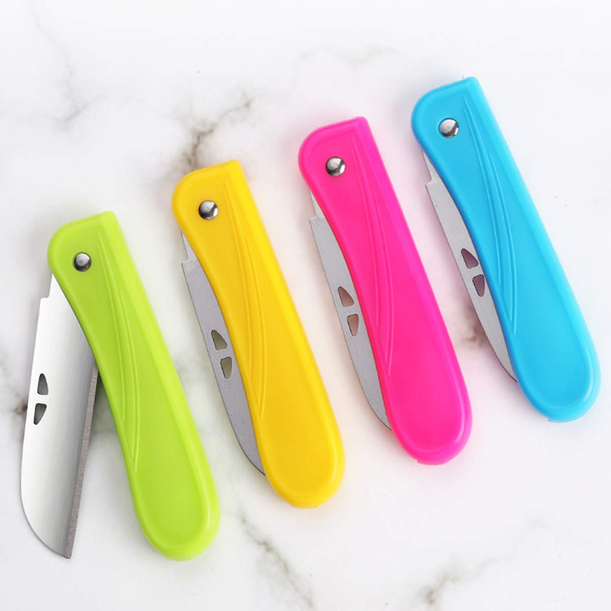 fruit knife small,New Foldable Fruit Knife Set,paring knife set of Exquisite and Beautiful,Small and Easy to Carry,suitable for Most Types of Vegetables and Fruits,4 Pieces(red, Blue,green,yellow)