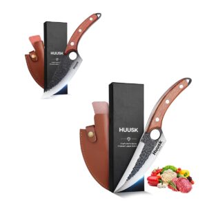 huusk knives set hand forged japanese kitchen knife with sheath outdoor cooking camping knife set for bbq