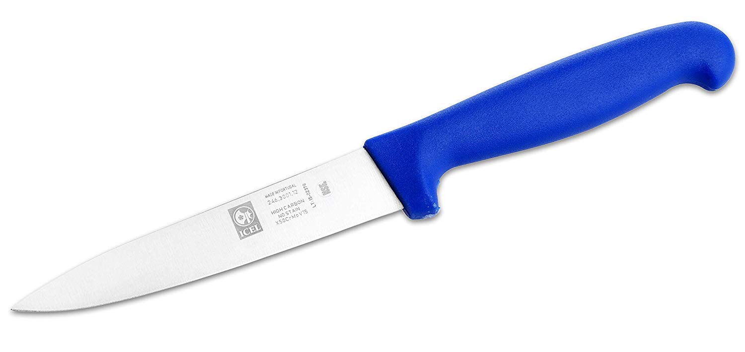 Icel 246300112 Utility Knife with 4-1/2 Inch Straight-Edge Stainless Steel Blade and Blue Plastic Handle