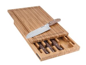hamilton beach 5 piece bamboo knife handles cutlery set forged with walnut wood handle, brown