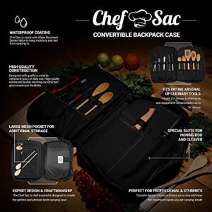 Chef Knife Bag Convertible Backpack | Transforms to Messenger Bag to Shoulder Sling Crossbody Bag | 21+ Pockets for Knives & Culinary Tools | Large Pockets for Laptop Tablet & Notebook (Brown)