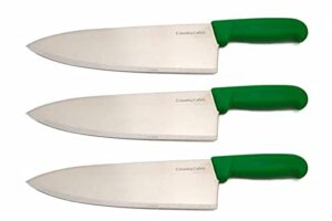 10" columbia cutlery commercial chef / cook knife - green fibrox handle - razor sharp and dishwasher friendly (3 pack - 10" green chef)