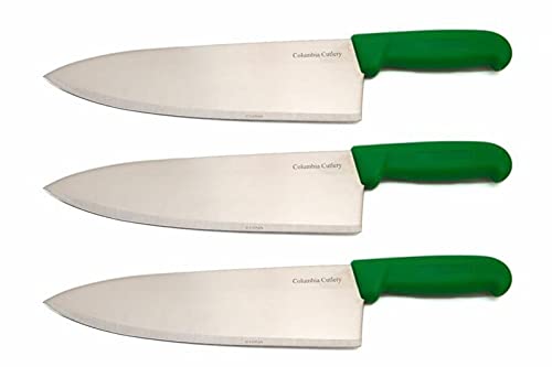 10" Columbia Cutlery Commercial Chef / Cook Knife - Green Fibrox Handle - Razor Sharp and Dishwasher Friendly (3 Pack - 10" Green Chef)