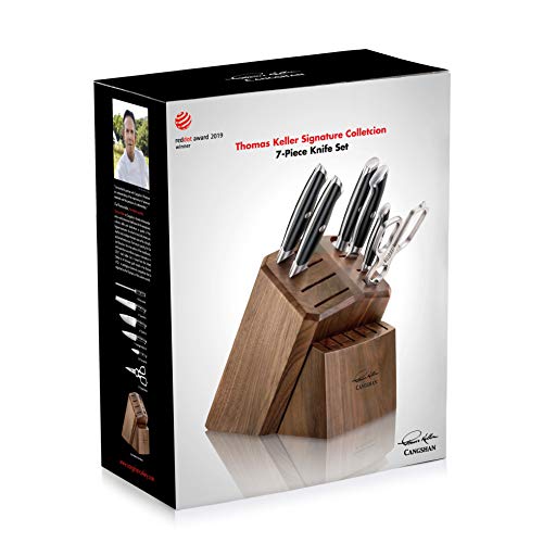 Cangshan Thomas Keller Signature Collection Swedish Powder Steel Forged, 7-Piece Knife Block Set, Walnut Block with 8 Spare Slots, Black