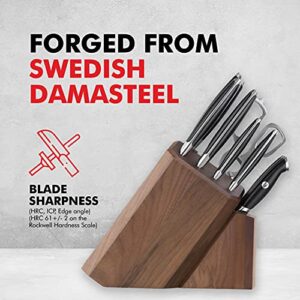 Cangshan Thomas Keller Signature Collection Swedish Powder Steel Forged, 7-Piece Knife Block Set, Walnut Block with 8 Spare Slots, Black