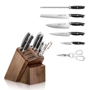 Cangshan Thomas Keller Signature Collection Swedish Powder Steel Forged, 7-Piece Knife Block Set, Walnut Block with 8 Spare Slots, Black