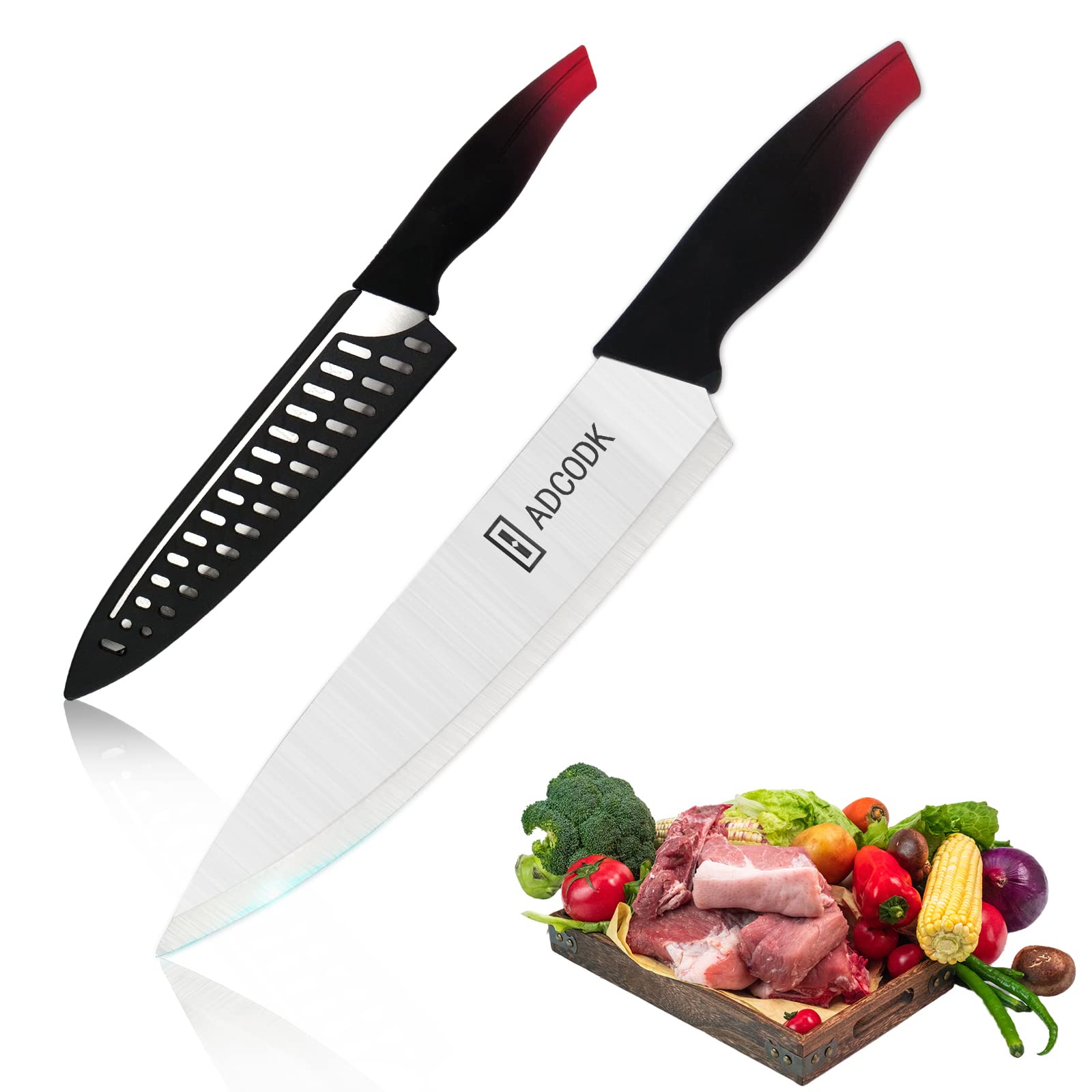 ADCODK Chef Knife - Pro Kitchen Knife 8 Inch Chef's Knives Stainless Steel With Sheath Ergonomic Handle