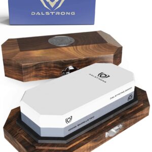 DALSTRONG Delta Wolf Series Chef Knife 8" Bundled with DALSTRONG Premium Portable Whetstone Set #1000/#6000 Grit Combo Stone with Oak Storage & Carrying Box