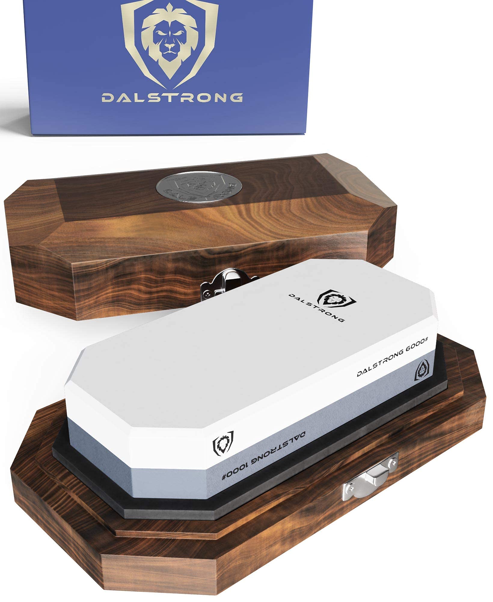 DALSTRONG Delta Wolf Series Chef Knife 8" Bundled with DALSTRONG Premium Portable Whetstone Set #1000/#6000 Grit Combo Stone with Oak Storage & Carrying Box