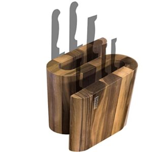 arte legno magnetic knife block and elegant kitchen display - curved “s” design - stain resistant walnut wood - handcrafted in italy - 10 knife capacity