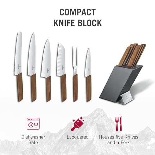 Victorinox Swiss Modern Knife Block - Knife Block with Knives - Includes Santoku Knife, Bread Knife, Chef's Knife & More - Premium Kitchen Accessories - Walnut Wood Handles, 6-Piece Set