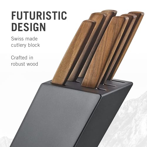 Victorinox Swiss Modern Knife Block - Knife Block with Knives - Includes Santoku Knife, Bread Knife, Chef's Knife & More - Premium Kitchen Accessories - Walnut Wood Handles, 6-Piece Set