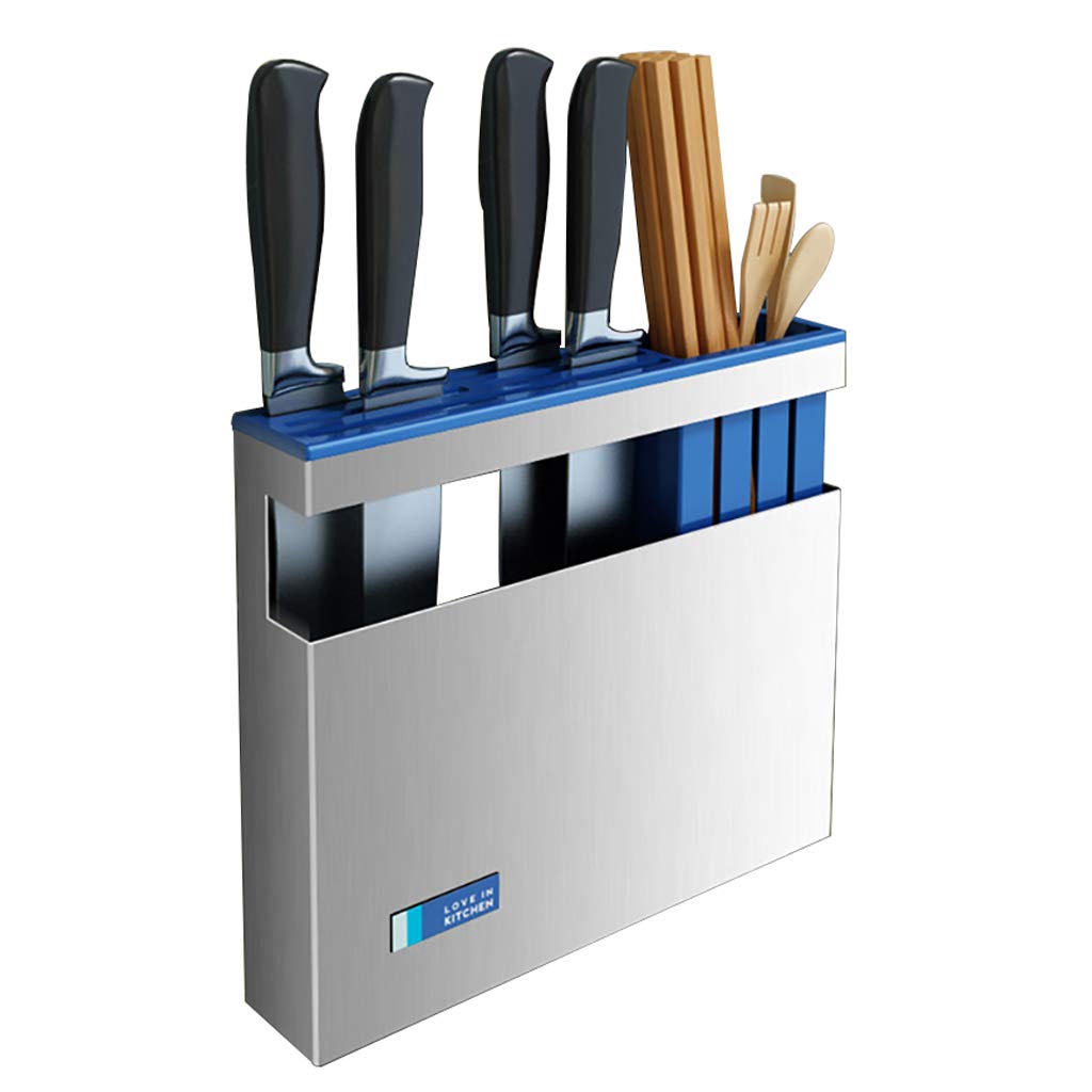 Stainless Steel Kitchen Knife Storage Block Wall Mounted Knife Holder Storage Rack Shelf - Knives Block Without Knives - Knife Holder and Organizer with Wide Slots for Easy Kitchen Knife Storage