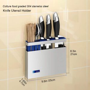 Stainless Steel Kitchen Knife Storage Block Wall Mounted Knife Holder Storage Rack Shelf - Knives Block Without Knives - Knife Holder and Organizer with Wide Slots for Easy Kitchen Knife Storage