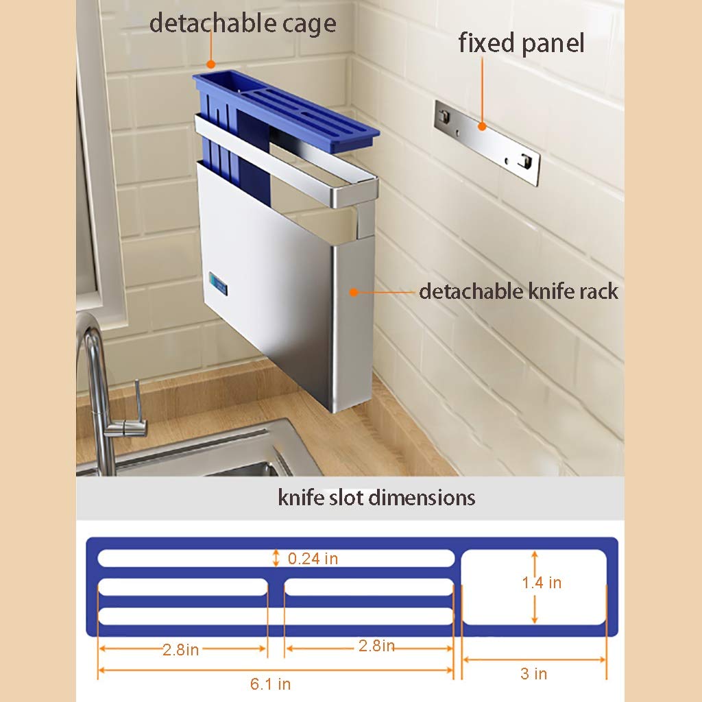 Stainless Steel Kitchen Knife Storage Block Wall Mounted Knife Holder Storage Rack Shelf - Knives Block Without Knives - Knife Holder and Organizer with Wide Slots for Easy Kitchen Knife Storage