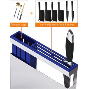 Stainless Steel Kitchen Knife Storage Block Wall Mounted Knife Holder Storage Rack Shelf - Knives Block Without Knives - Knife Holder and Organizer with Wide Slots for Easy Kitchen Knife Storage