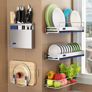 Stainless Steel Kitchen Knife Storage Block Wall Mounted Knife Holder Storage Rack Shelf - Knives Block Without Knives - Knife Holder and Organizer with Wide Slots for Easy Kitchen Knife Storage