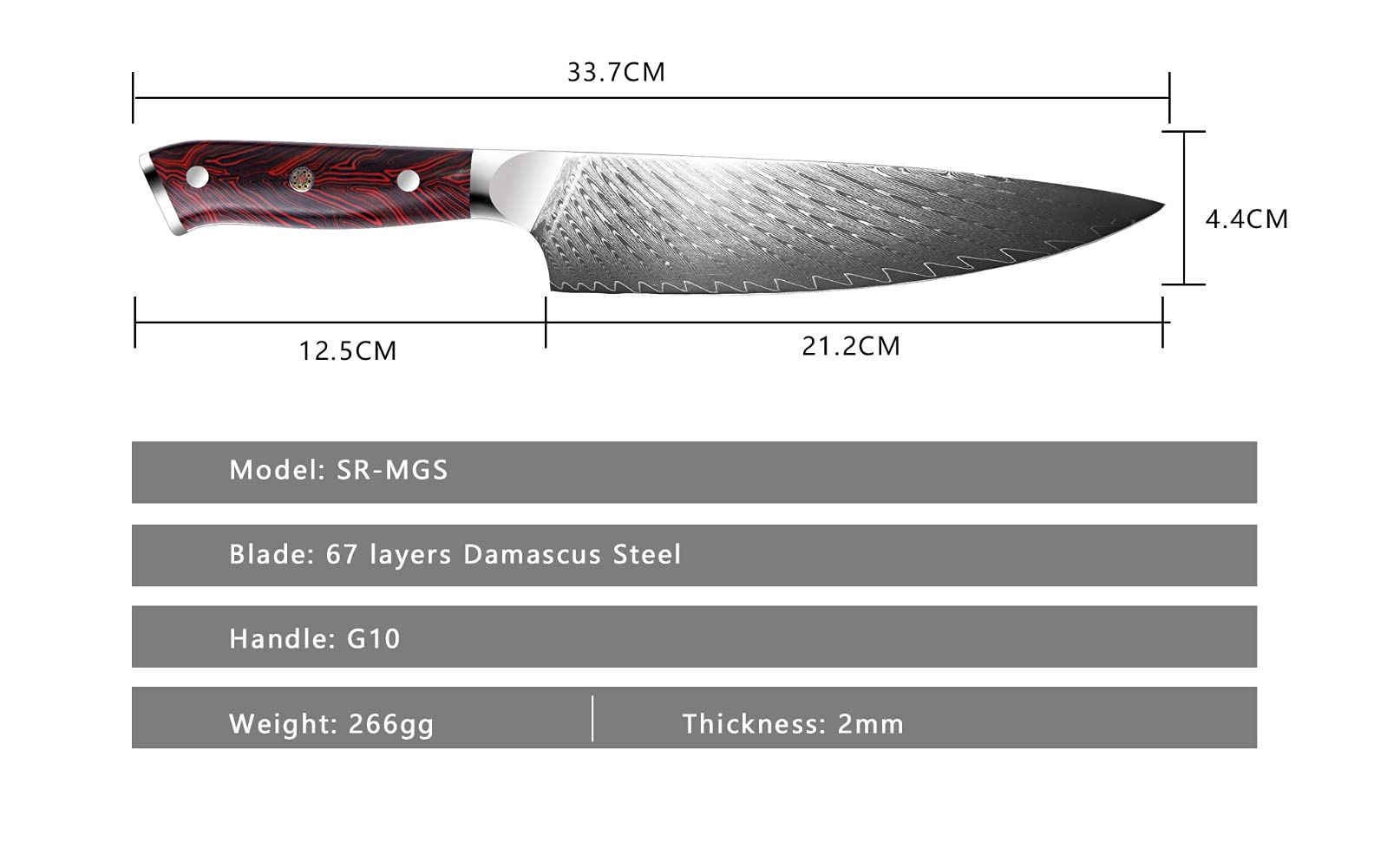 KEENSUN Damascus Chef Knife - 8 Inch Professiona Kitchen Knife Rust Resistant Japanese VG10 Super Steel 67 Layer High Carbon Stainless,with Red Ergonomic Resin Handle and Luxury Gift Box