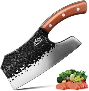 bladesmith vegetable cleaver knife effort saving - ultra sharp chinese chef knife chopping knife - full tang high carbon steel meat cleaver forged blade 7'' -sandalwood handle - light & well balance