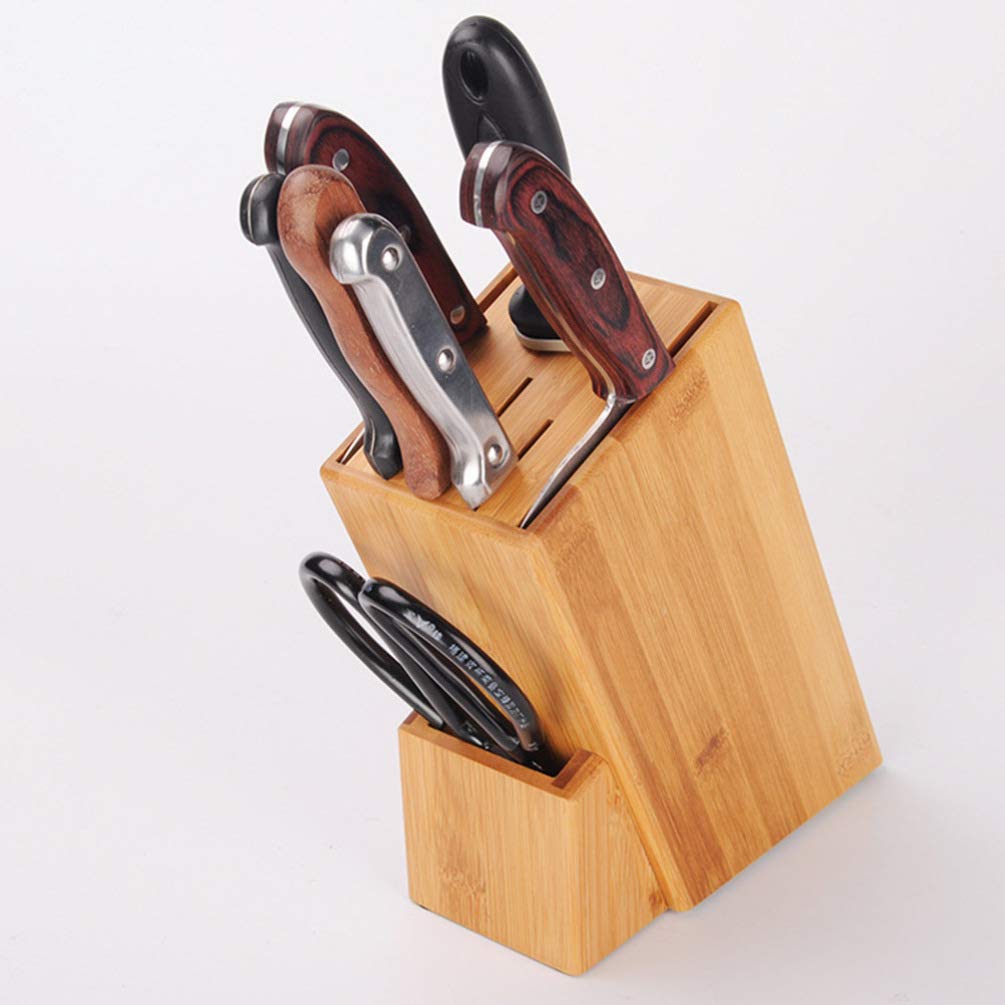 STOBAZA Bamboo Knife Block for Kitchen Storage, Universal Knife Holder for Counter Top, Knife Storage Block Without Knives, Kitchen Knife Stand Countertop Butcher Block Household Knife Rack Storage