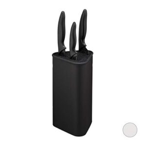 relaxdays plastic block, knife holder with bristle insert, unequipped, h x w x d: 22.5 x 13.5 x 12.5 cm, black