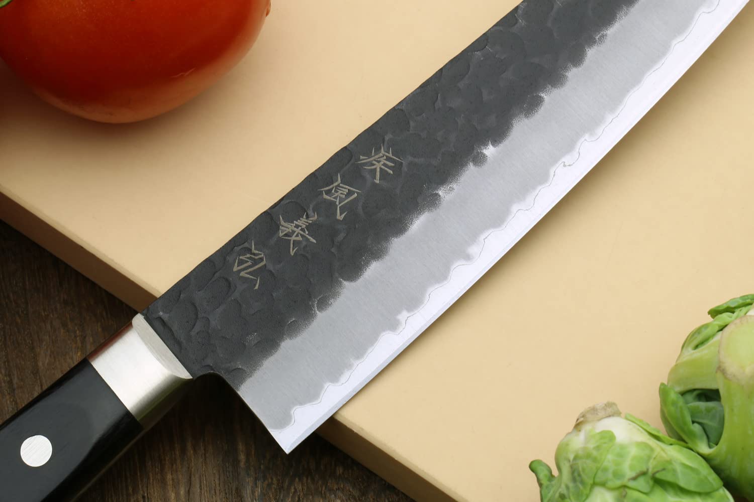 Yoshihiro Kurouchi Super Blue Steel Stainless Clad Santoku Multipurpose Chef Knife (7" (180mm) & Saya, Black Pakkawood Handle)