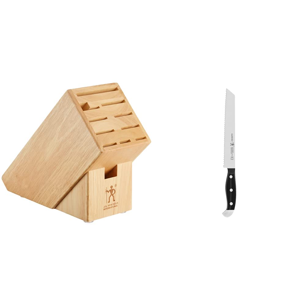 HENCKELS Hardwood Knife Block, Knife Storage, 11-slot & Statement Razor-Sharp 8-inch Bread Knife, Cake Knife, German Engineered Informed by 100+ Years of Mastery