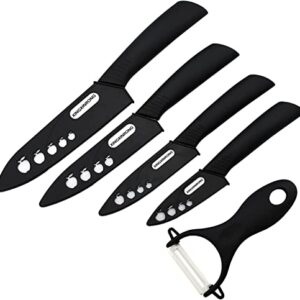 Kitchen Ceramic Knife Set Professional Knife With Sheaths, Super Sharp Rust Proof Stain Resistant (6" Chef Knife, 5" Utility Knife, 4" Fruit Knife, 3" Paring Knife, One Peeler)