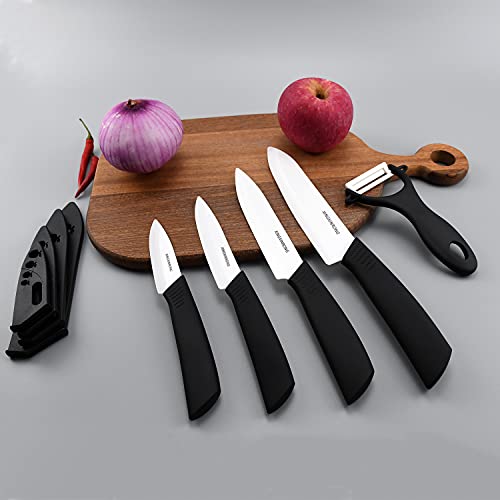 Kitchen Ceramic Knife Set Professional Knife With Sheaths, Super Sharp Rust Proof Stain Resistant (6" Chef Knife, 5" Utility Knife, 4" Fruit Knife, 3" Paring Knife, One Peeler)