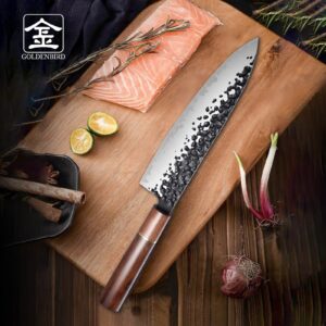 Golden Bird Japanese Gyuto Knife - Upgraded Chef Knife Professional 8 Inch Slicing Knife, 3 Layers 9CR18MOV High Carbon Kitchen Knife Sharp Santoku Knife for Meat Cutting, Vegetable Chopping